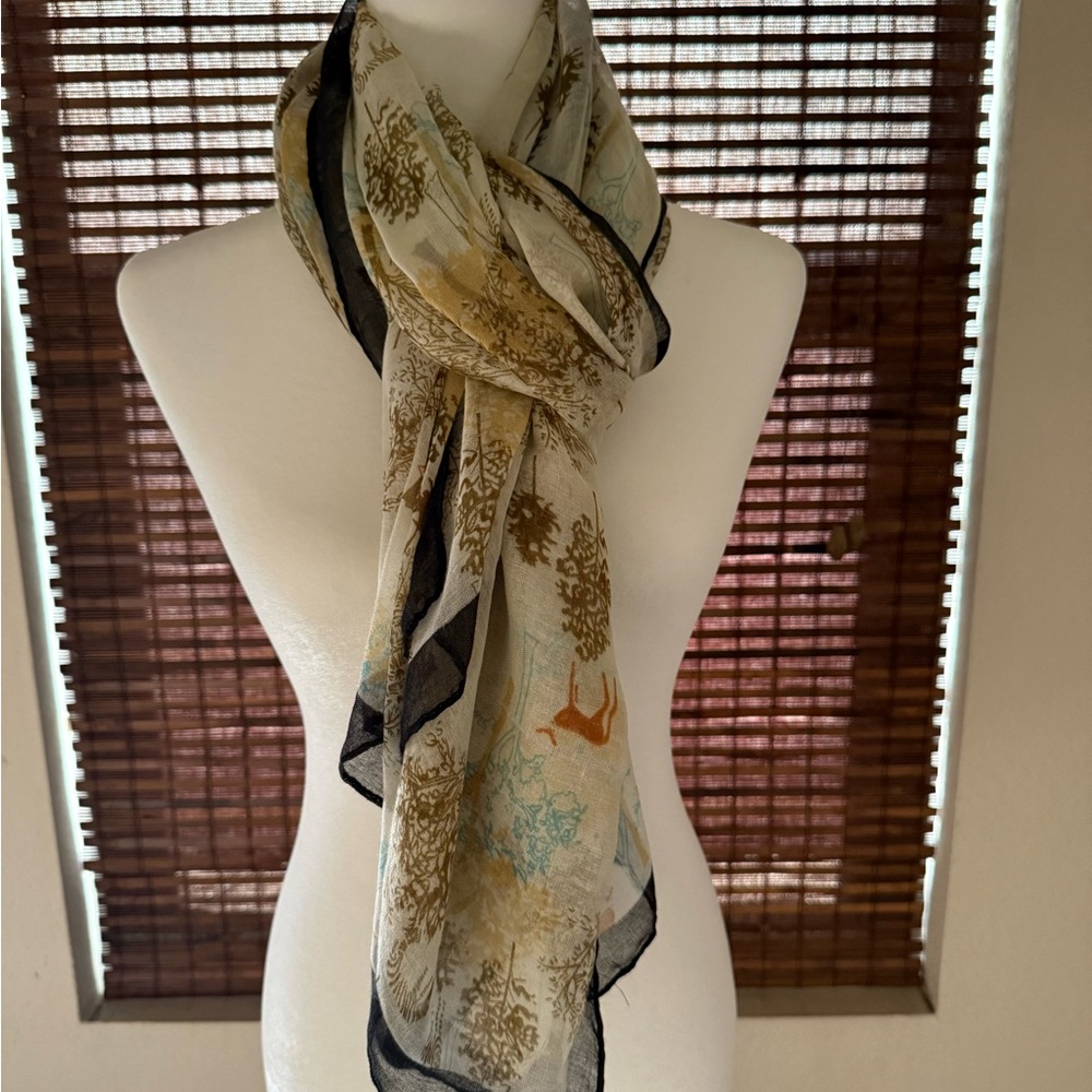Sheer Safari Print Scarf with Black Trim